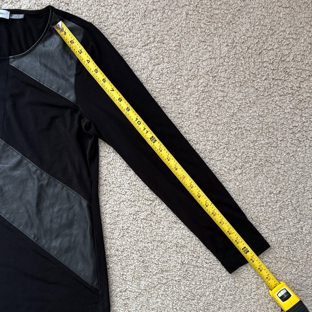 Calvin Klein Women's Black Long Sleeve Top with Faux Leather Details - Picture 7 of 7
